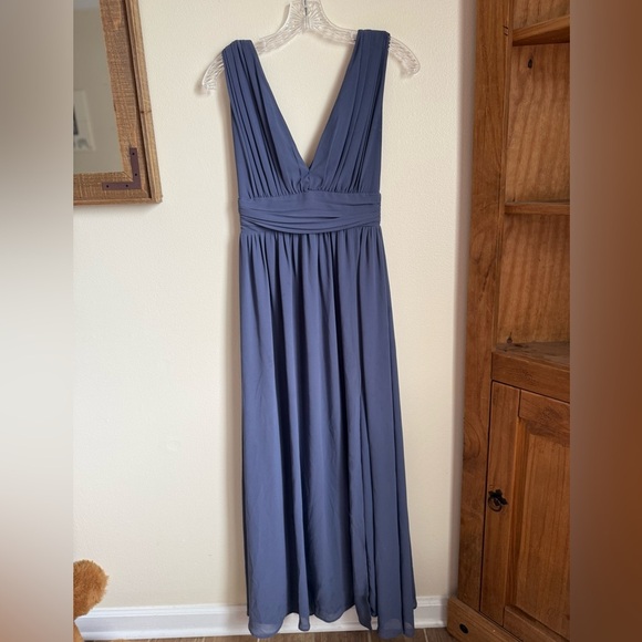Lulus Maxi Dress Size XXS V-Neck Chiffon Gown Dusty Blue Gray Wedding Bridesmaid - Picture 3 of 16